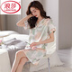 Langsha (Langsha) Eisseide Nachthemd für Frauen Sommer kurzärmeligte Mitte der Altpyjamas Dünne Sommer-Frauen-Imitation Seidenkleid weiße M9923 [kurzärmelige/brustlose Pad] M 160