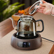 Full heat-resistant glass cooking one-piece lifting kettle tea kettle electric ceramic stove tea set around the stove to make tea household kung fu tea set ink Pisces kettle gray + Kangmi wood grain ceramic stove