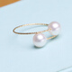 18K gold-plated freshwater pearl ring for women, adjustable elastic fashion ring, round tail ring, flawless glare, fashionable temperament elastic ring