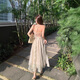 Wei Guangli Vestido de cabestro de cuello sin cuello sin cuello sin cuello para mujeres en verano 2025 Nuevo temperamento dulce Vacaciones marinas Chiffon Falda larga Halter de cuello redondeo Falda de cuello Beige M Size recomendado 80-100 Jin [Jin iguala 0.5 kg]