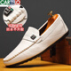 
CARTELO men's shoes genuine leather beans shoes soft sole summer single layer cowhide breathable casual leather shoes men lazy people pedal driving shoes 825 white 42