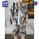 Romon (Romon) Camisa hermosa, traje de seda de hielo de verano masculino, camisa floral de alta gama, mangas cortas, pantalones cortos, set de dos piezas de playa 679 Traje blanco M 110Jin [Jin iguala 0.5 kg]