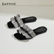 达芙妮（DAPHNE）平底法式晚风凉拖鞋女夏季外穿海边配裙子露趾一字拖女 黑色  38 