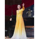 Seasonal solo performance clothing, bel canto dress, heavy beading, evening girl, dignified and elegant, long-sleeved folk song recitation host, yellow L