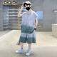 Yaoxuan Boy ärmelloses Anzug Baumwoll modische 2025 neue mittelgroße Kinder Wide Schulter-Gradient Cool Weste Shorts Zweiteiler TZK695 Green [Set] 120 cm