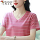
Woodpecker Summer 2025 New Striped Cotton Short-Sleeved T-Shirt Women's Top Half Sleeve Middle-aged Mother Loose Large Size Slimming 838 Green M Recommended 90-105Jin [Jin equals 0.5 kg]