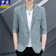 Romon's 7-quarter sleeve suit men's ice silk thin casual jacket summer Korean mid-sleeved top breathable short suit black 2XL 140Jin [Jin equals 0.5 kg] below