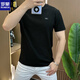 Romon Designer Sommereis-Seide Textur gestickt rund Hals Herren Kurzarm Mode halb Ärmeln vielseitig und bequemer Stil 1105 Weiß M 80-105jin [Jin gleich 0,5 kg]
