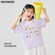 moonkids女童短袖T恤2025夏装凉感索罗娜宽松上衣儿童女孩韩版半袖夏季薄 19018白色短袖+15280嫩黄色长裤 170 cm