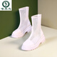 Boots de malla de cuero de cuero de carpintero de carpintería para mujeres en sandalias de medio tubo de verano tendencia blanca 35