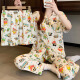 Pajama de primavera y verano de Hanrui para mujeres seda de seda de leche de dibujos animados de tres piezas ropa casera 14118 170 m