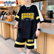 
Meiluobon MELOBAN Summer New Casual Sports Set Boys Hong Kong Style Loose Matching Trendy and Handsome Shorts Shorts Two-Piece Set 687 Black M Reference 80-100Jin [Jin equals 0.5 kg]