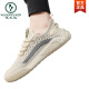 Zapatos para hombres de carpintería para el verano, malla transpirable, delgada de desgaste, deportes revestidos de malla versátiles de malla voladora zapatos de moda para hombres 9893 beige 39