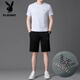 花花公子（PLAYBOY）品牌高档冰丝套装男夏季2025新款速干短袖短裤跑步休闲运动服 绿色套装【13601-1】 M 165 【适合体重100-120斤】