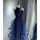 Abendkleid Blau Frauen Neue leichte Luxus Nische High-End Piano Vokalmusik Violin Art Exam Host Jahrestreffen Kleid m