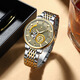 Pydaga Switzerland Neue Männer vollautomatische mechanische Uhr Tourbillon Multifunktion Luminous Business Water of Watch Watch Men's Watch 1416 Goldgrau-Stahlgürtel Modell 42mm