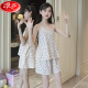 LangSha (LangSha) girls pajamas, parent-child mother-daughter suspender vest shorts suit summer thin cotton gauze big boy girl princess [pure cotton gauze] LD11303# Xingcuihua M 8 size [suggested height 95-105c]