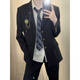 Xinghelai Japanese college style boys dk suit uniform jacket jk school supply sense red suit student handsome class suit shoulder pad suit black + white shirt navy blue tie + black suit L recommendation 110-125Jin Jin is equal to 0.5 kg