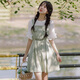 Qianfeiyu sweet strap skirt suit 2025 new girl summer junior high school high school student Mori short-sleeved dress two-piece set Green short-sleeved suit 9918+3036 165 S