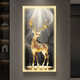 CHENGZAI FUGUI Elk Living Room Decoration Peinture Luxe Luxury Lights Amosphériques LEDS directement en face de la porte murale Mural Painting Halway Paindre T12859 90 * 180 (suggéré pour 1,2-1,5 mètres de mur) Crystal Porcelain Aluminium Gold Frame [Plug-in + télécommande]