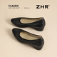 Zhr Top Capeta Cawhide Zapatos para mujeres que desplazan zapatos de cuero para la boca de mujeres Tacones gruesos Shoes Single Work Lugar Work Shoes S689 Noble Negro 36