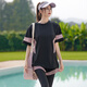 Kebo large-size swimsuit women 200 Jin [Jin equals 0.5 kg] Hot spring split conservative sun protection trousers jellyfish diving suit sports suit swimsuit black and purple four-piece set 5XL
