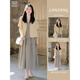 
MuYIMING 2025 summer new simple short-sleeved blazer fashionable retro plaid suspender dress two-piece women's trendy 9720 cream yellow jacket + 9721 plaid skirt L Recommended 101-120Jin [Jin equals 0.5 kg]