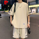 Pierre Cardin Ice Silk Casual Anzug Herren Sommer Neues loser kurzärztes T-Shirt und Shorts hübsch mit einem kompletten Sportanzug fks653 schwarzer Anzug m etwa 90-110jin [Jin gleich 0,5 kg] kann getragen werden