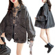 FHHUABD smoke grey denim jacket female student Korean style loose large size women's jacket high jean clothes top 9926# black S [recommended 80--100Jin [Jin equals 0.5 kg]]