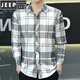 JEEP SPIRIT2025夏季新款冰丝长袖衬衫男格子休闲衬衣上衣服薄款防晒外套潮流 灰色 【长袖】719 M 90-104斤