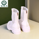 Boots de malla de cuero de cuero de carpintero de carpintería para mujeres en sandalias de medio tubo de verano tendencia blanca 35
