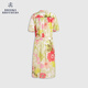 BrooksBrothers Women's 25 Spring and Summer New Cotton Romantic Print Vacation Dress B695-Pink Print L