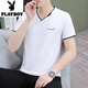 Playboy (Playboy) T-shirt à manches courts de nouveau coton à manches courtes pour hommes à manches courts à manche en V Mlim à moitié à manches décontractées Collit de base de coeur de coeur noir QY694 XL [suggéré 130-140jin [Jin est égal à 0,5 kg]]]