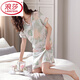 Langsha (Langsha) Eisseide Nachthemd für Frauen Sommer kurzärmeligte Mitte der Altpyjamas Dünne Sommer-Frauen-Imitation Seidenkleid weiße M9923 [kurzärmelige/brustlose Pad] M 160