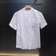 Chenhao summer ice silk cool cotton and linen light luxury style Henry collar short shirt trendy men's dark pattern Korean style no-iron handsome short shirt white XL suitable for 130-150Jin Jin is equal to 0.5 kg