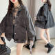 Gtyuwvg Jeansjacke für Frauen Frühling und Herbst koreanische Stil Lose Denim Jacke Fette MM Hatless Jacket Trendy Top Jacke Denim Kleidung 9926# Black S Empfohlen 80-100jin [Jin ist gleich 0,5 kg]