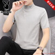 
Playboy pure cotton short-sleeved T-shirt men's summer 2025 new knitted trendy half-high neck shirt slim body elastic 9902 burgundy M