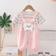
G.DUCK KIDS little yellow duck 1-3 years old 5 girls summer fashionable overalls baby short-sleeved T-shirt two-piece small and medium-sized children's suit pink 80 cm