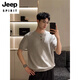 JEEP SPIRIT老钱风亨利领短袖男款夏季美式POLO.衫cleanfit感冰丝针织t恤 浅灰色 M 建议90-120斤