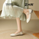 Zhr Mary Jane Zapatos para mujeres zapatos planos elegantes y cómodos para el temperamento de las mujeres Amplios Light Mouth Shoes AH655 Beige 37