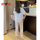 Yalu Bingsi pajamas for women in summer short-sleeved trousers Internet celebrity style 2025 new spring and summer thin home clothing set YFY9905# [short-sleeved trousers] 2XL [Suggested 130-145Jin [Jin equals 0.5 kg]]