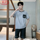 LangSha pajamas men's summer cotton short-sleeved youth middle-aged thin large-size men's summer casual spring and autumn home clothing set 9934 [H series men's short-sleeved shorts suit] 3XL [Recommended 160-180Jin [Jin equals 0.5 kg]]