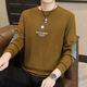 Changluzhu Sweat-Shirt Mince pour Hommes Printemps et Automne Nouvelle Chemise à Col Rond Mode Jeunes et d'âge Moyen T-Shirt à Manches Longues Tendance Polyvalente Caramel XQ9905 Pas de Velours L
