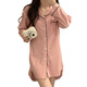 COLORFUL GEMS bean paste color pajamas for women new long-sleeved nightgowns for home clothes spring, summer and autumn boyfriend style 681# bean paste color shirt skirt 175 L (95-110Jin[Jin equals 0.5 kg])