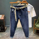 HUALIN FASHION Summer Stretch Slim Jeans Men's Trendy Embroidered Trousers Yiniu 9921 Blue 28