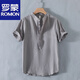 Romon Henry collar linen short-sleeved shirt men's collarless men's cotton and linen shirt t-shirt top polo shirt summer Chinese style RC210 black M
