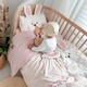 MOEDOOBIE Kindergarten Six-piece Quilt and Mattress Set Baby Three-piece Set Seven-piece Set for Baby to Enter Kindergarten for Nap Cream Rabbit-Pink Double-sided Pure Cotton Suitable for All Seasons Three-piece Kindergarten Washing Set Does Not Include Cores