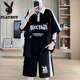 Playboy (Playboy) adolescent T-shirt à manches courtes Été 12-15 ans Élèves de lycée Polo Polo 13 Big Big Children's Suit NZJ-6629 Black (manches courtes + short) xl 115 à 130 Jin [Jin est égal à 0,5 kg]