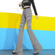 2025 rayas caídas de primavera y verano Pantalones de microflares informales sueltos Pantalones de caña alta de alta pierna anchura Pantalones largos largos Color de moda [MY-686] XL