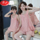 LangSha (LangSha) girls pajamas, parent-child mother-daughter suspender vest shorts suit summer thin cotton gauze big boy girl princess [pure cotton gauze] LD11303# Xingcuihua M 8 size [suggested height 95-105c]